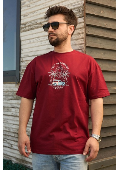 Velvoria Unisex Oversize Bordo Lost İn Paradise T-shirt
