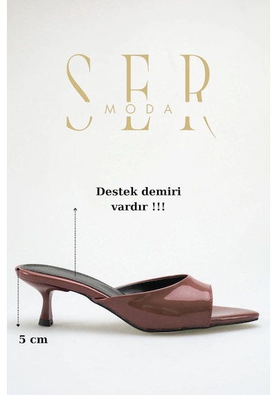 Sermoda Topuklu Kadın Terlik - 5 Cm İnce Topuklu Sivri Burun Kadın Terlik Bordo Rugan