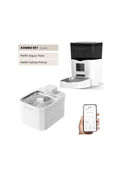 Petfit Aqua Flow Wifi Akıllı Bataryalı Otomatik Kedi Köpek Su Pınarı Çeşmesi Şelalesi+petfit Feline Prime 3l Wi-fi Kameralı Akıllı Otomatik Mama Kabı Besleme Ünitesi Bundle