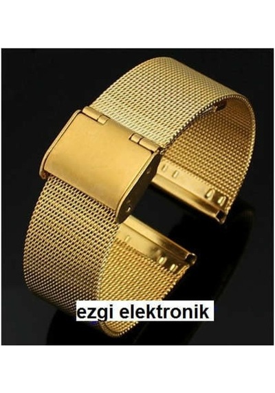 Ince Hasır Metal Saat Kordonu Sarı Çelik Hasır Kordon 24Mm Kayış