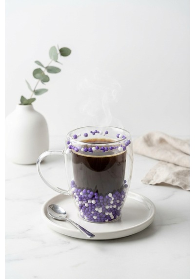 Makri Home Çift Cidarlı Mor Beyaz Cam Kupa 350 Ml Isıya Dayanıklı Çok Renkli