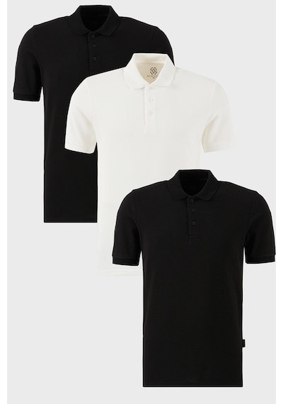 Buratti Pamuklu Regular Fit Düğmeli Polo Yaka 3'Lü Paket Erkek T Shirt 5902127S3 Siyah-Beyaz-Siyah