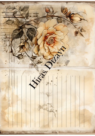 Vintage Retro Çiçek Desenli Yatay A4 Mektup Kağıdı 10 Adet Resimli A4