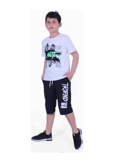 Fyk Kids Kind Nes-trend Wa Yazı Baskılı Erkek Çocuk Kapri Takım Beyaz
