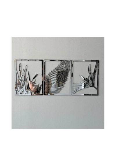 Mdf Üzeri Gümüş Pleksi Yaprak Ve Sazlık 'lü Set Duvar Dekorasyon Her Biri 35x25 Cm 001