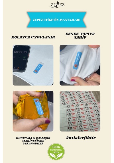 İsme Özel 104'lü Kıyafet Etiketi - 30 Saniyede Ütülü Çözüm - Okul Kreş İçin Yıkanabilir İsimlik - 743305522 Diğer