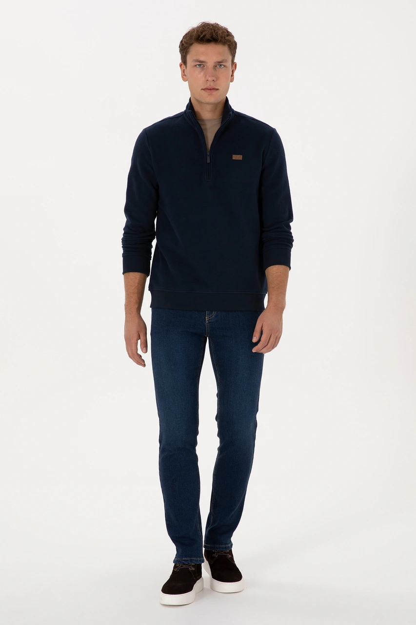 U.S. Polo Assn. Erkek Regular Fit Yarım Fermuarlı Lacivert Basic Sweatshirt 50313802-VR033