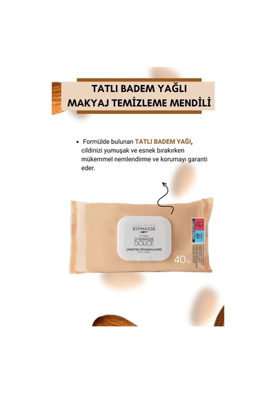 Byphasse Tatlı Badem Yağlı Makyaj Temizleme Mendili Hassas Ciltler 40'lı