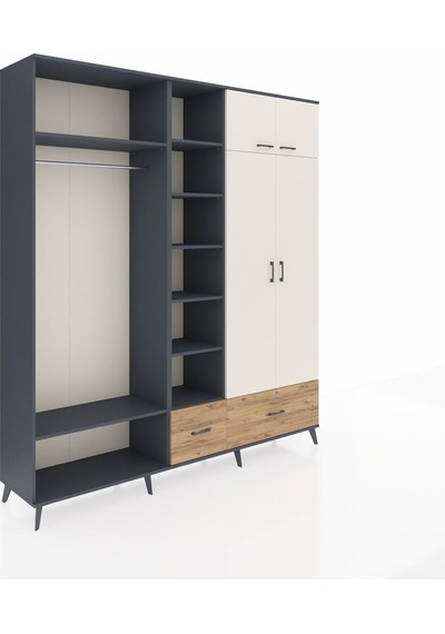 Hyperion Dolap 12 Raflı 2 Çekmeceli 2 Askılı 220x44x243 Antrasit-aytaşı/çam Çok Renkli Hyperion Dolap 12 Raflı 2 Çekmeceli 2 Askılı 220x44x243 Antrasit-aytaşı/çam Çok Renkli