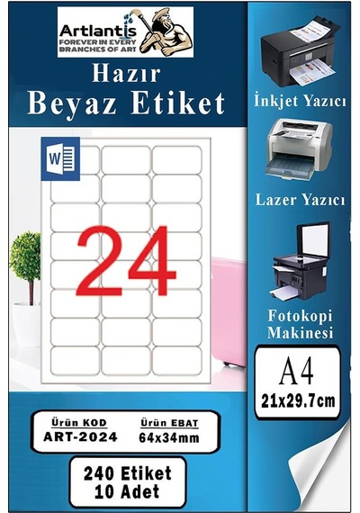 A4 Hazır Etiket 64x34 Mm 10 Sayfa 1 Paket Kendinden Yapışkanlı Fotokopi Lazer İnkjet Kağıdı Yazıcılar İçin Uyumlu