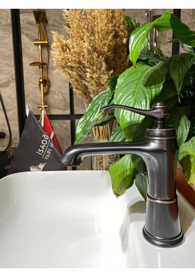 İsaoğlu Yapı Siyah Lavabo Bataryası Vintage Lavabo Musluğu Mat Siyah Banyo Musluk Country Tasarım Siyah