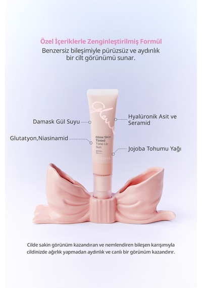 Missha Glow Skin Tinted Tone-Up Sun Pürüzsüzleştirici Aydınlatıcı ve Ton Eşitleyici Güneş Kremi SPF50+ Pa++++ 30 ML