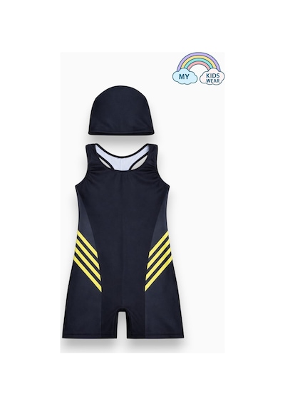My Kids Wear Kız Çocuk Deniz Yüzücü Mayoları 5-16 Yaş 12629 Beyaz - Lacivert