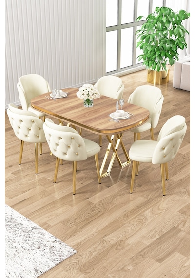 Canisa Zae Serisi 90x168 Lak Panel Hazar Gold Ayak Masa Takımı 6 Krem Sandalye Hazar Masa Krem Sandalye Ayaklar Gold Canisa Zae Serisi 90x168 Lak Panel Hazar Gold Ayak Masa Takımı 6 Krem Sandalye Hazar Masa Krem Sandalye Ayaklar Gold