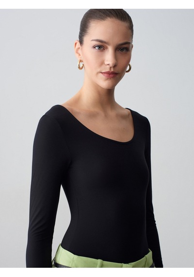 Dilvin 32776 Oval Yaka Bodysuit-siyah