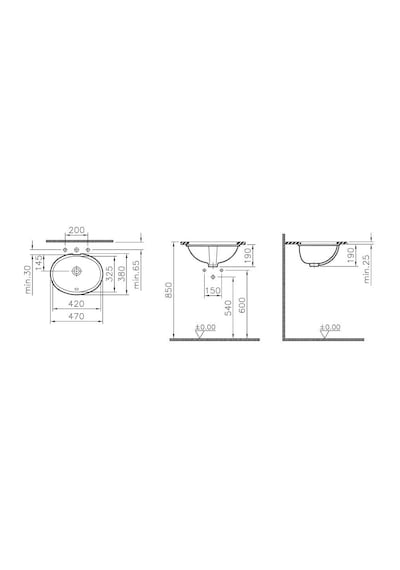 VitrA S20 Tezgah Altı Lavabo 42 CM Beyaz 6039B003-0012