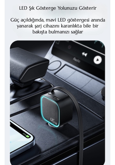 Essager 45w 3'ü 1'arada Geri Çekilebilir Kablolu Type-c+usb Araç Şarj Cihazı Hızlı Ce+rohs Lisanslı Sağlam -