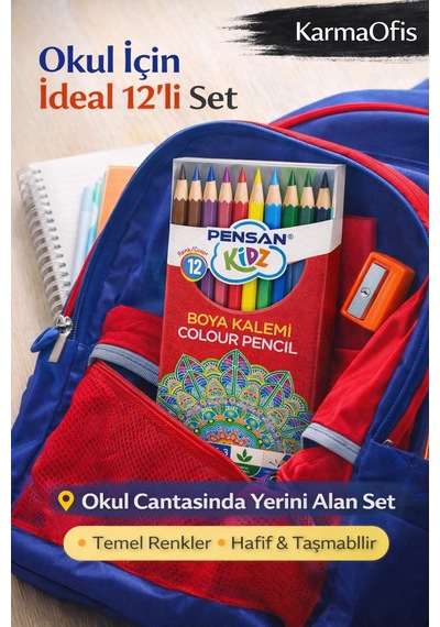 Kuruboya Kalemi 12 Li Canlı Renkler, Yumuşak Uç, Okul Ve Ödev İçin İdeal Kuru Boya Seti Beyaz