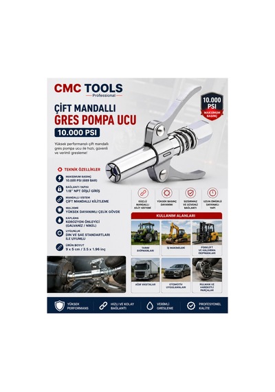 Cmc Çift Mandallı Gres Pompa Ucu Gresörlük Kuplörü 10000 Psı