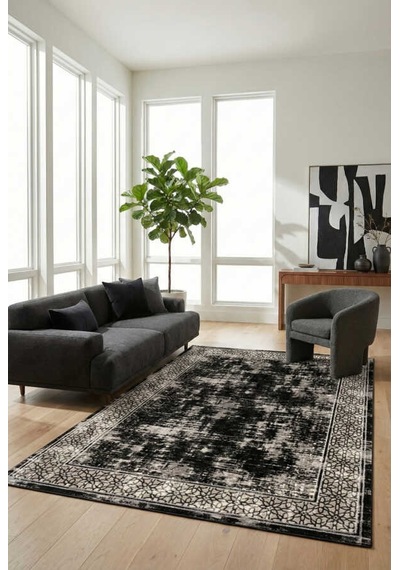 Lynosse Siyah Halı Modern Dokuma Halı Yumuşak Oturma Odası Salon Siyah