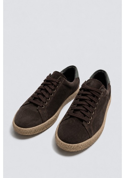 Kontrast Tabanlı %100 Süet Sneaker Kahve