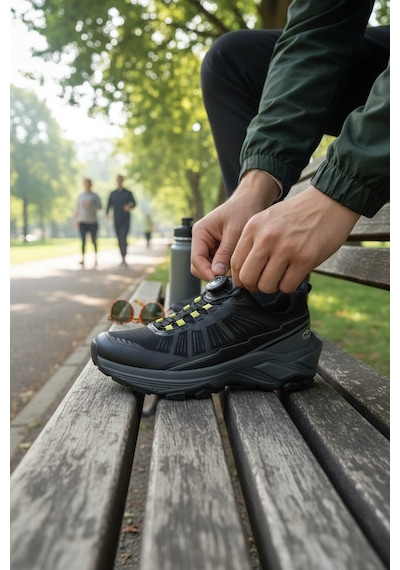 Enoch Erkek Mekanizmalı Bağcık Outdoor Ayakkabı - Akıllı Kilit Trekking Botu Siyah