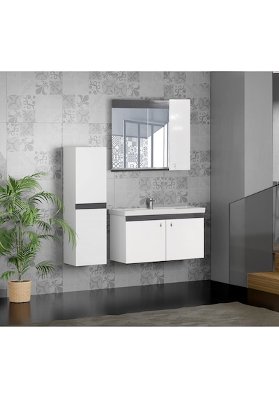 Karen Banyo New Bahar 80 Cm Banyo Dolabı Boy Dolap Hediyeli Antrasit - Beyaz
