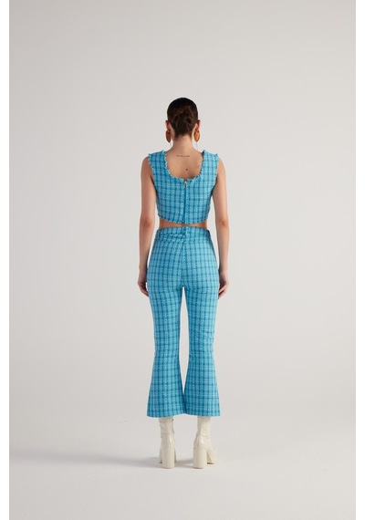 Holly Lolly İspanyol Kesim Tüvit Tweed Pantolon Mavi