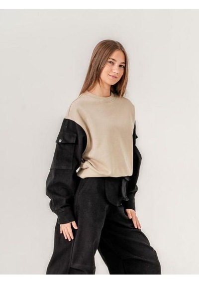Kız Çocuk Gabardin Kol 2 İplik Sweatshirt-15170 Haki Kız Çocuk Gabardin Kol 2 İplik Sweatshirt-15170 Haki