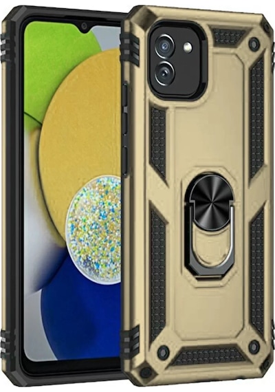 Newface Samsung Galaxy A03 Kılıf Sofya Yüzüklü Silikon Kapak - Gold Altın