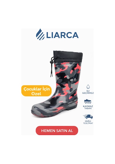 Çocuk Premium Su Geçirmez Yün Astarlı Yağmur Ve Kar Raining Çizmesi Kaymaz Taban Pembe