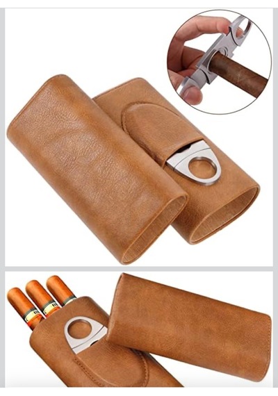 Yüksek Kalite 3 Parmak Humidors Taşınabilir Puro Kutusu Kahverengi Puro Deri Kılıf Puro Kesici
