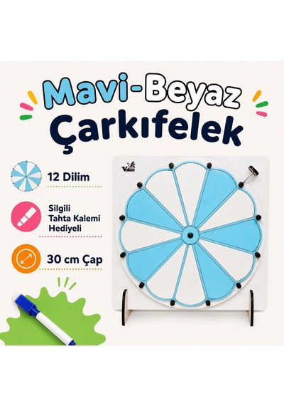 Mavi-beyaz Çarkıfelek Oyunu Ahşap Eğitim Materyali