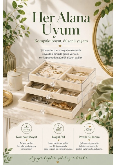 Yüzük Kolye Bileklik Saat İçin Çekmeceli Kadife Takı Organizer Kutusu Çok Renkli