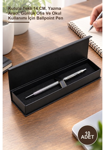 10 Adet Tükenmez Kalem Kutulu Tekli 14 Cm, Yazma Aracı, Günlük Ofis Ve Okul Kullanımı İçin Ballpoint Pen 1