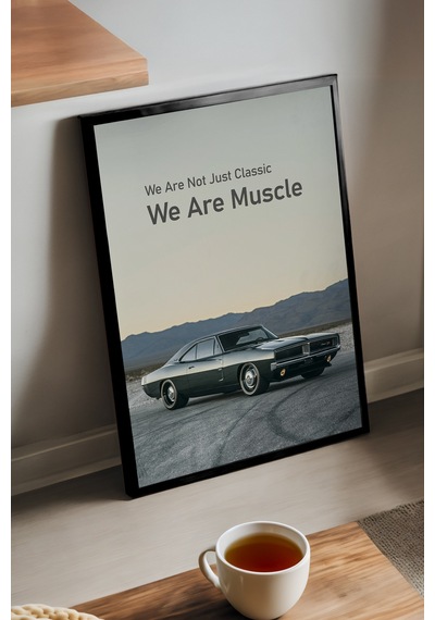 Dodge Charger Siyah Ahşap Çerçeveli Poster, Dekoratif Araba Duvar Tablosu