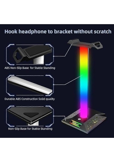 Rgb Işıklı Kulaklık Standı, Usb Hub Destekli, Dokunmatik Kontrol, Çift Usb Port, Kaymaz Taban, Oyun Ve Ofis Masası Aksesuarı