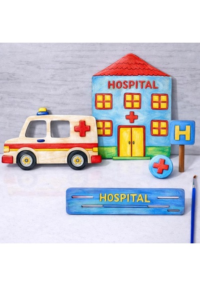 Hastane Ve Ambulans Ahşap Boyama Etkinlik Seti Eğitici Çocuk Aktivite Fırça Akrilik Boya Kreş Okul