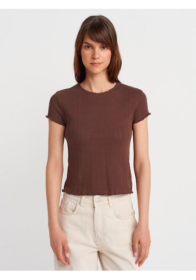 Dilvin 31834 Kısa Kollu T-shirt-açık Kahve Açık Kahve