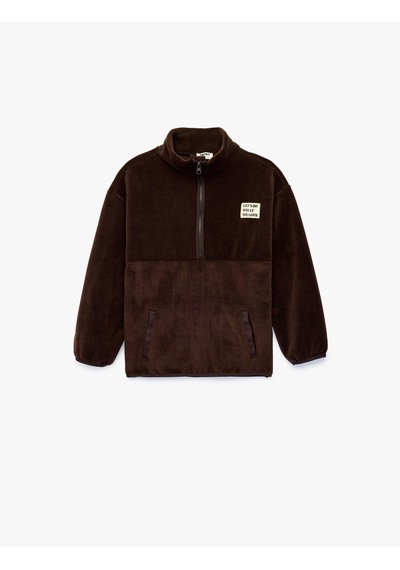 Koton Cepli Dik Yaka Uzun Kollu Yarım Fermuarlı Polar Sweatshirt Kahverengi 7wkg10022ak Kahve