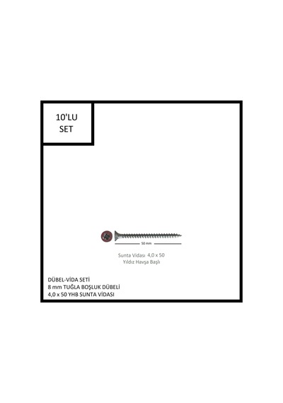 Dübel-vida Seti, Tuğla Boşluk Dübeli 8 Mm, 4,0x50 Yhb Sunta Vidası, 10 Adet