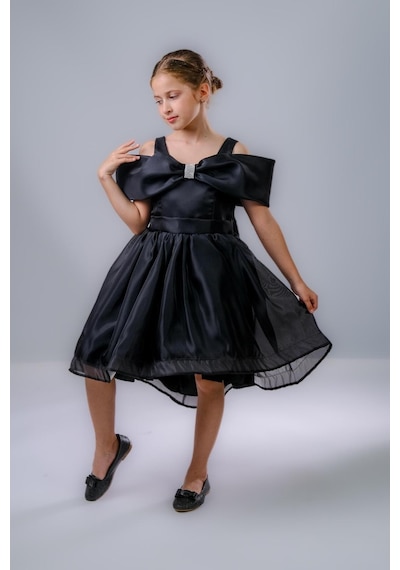 Mnk Baby & Kids Kız Çocuk Taş Fiyonklu İsalon Elbise M00763 Siyah