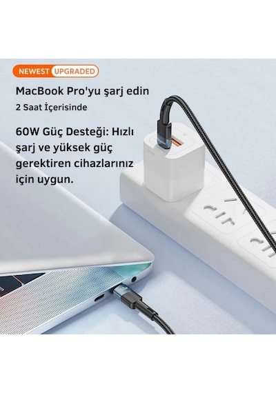 Essager 0.50cm 60w Pd Type C To Type C Şarj Kablosu, Akım, Isı Ve Güç Korumalı Ultra Sağlam Kablo