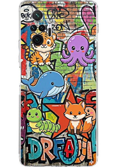 Redmi Note 10 Pro 5g İle Uyumlu Grafiti Mini Tasarımlı Şeffaf Silikon Kılıf Şeffaf