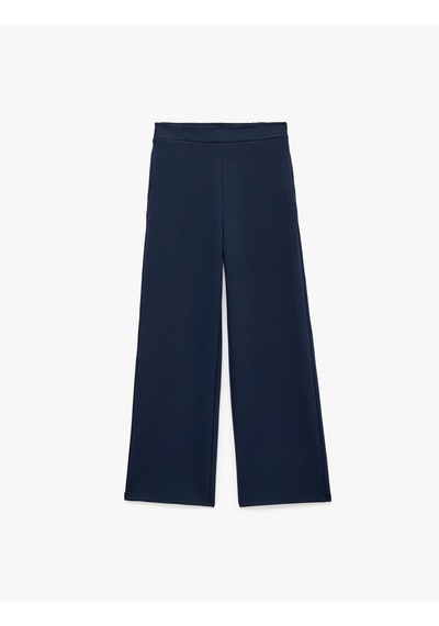 Koton Normal Bel Regular Fit Cepli Düz Geniş Paça Pantolon Lacivert 7wak40006ek