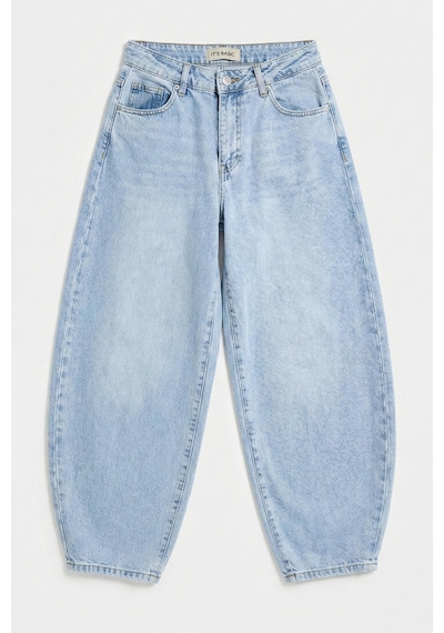 Itsbasic Kadın Ice 4s6-3 Mega Balon Fit %100 Koton Denim Jean Buz Mavi