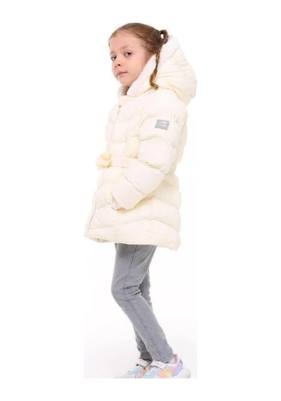 Benitto Kız Çocuk Beli Kemerli İçi Peluş Detaylı Mont-14761 KREM