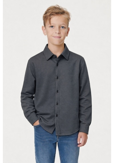 Ahengim Erkek Çocuk Modern Kesim Beyaz Polyester Basic Gömlek Ak8789 Siyah