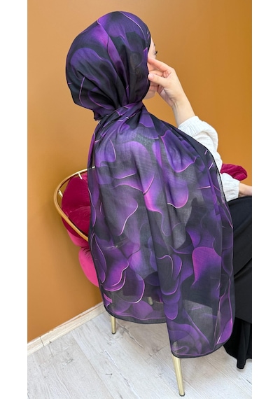 Mimiyum Hare Desen Organik Soft Şal- Mor Çok Renkli