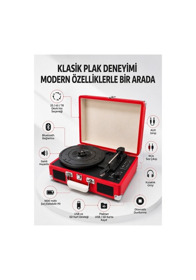 8753tknd Retro Bavul Pikap Dahili Hoparlörlü Aux Usb Sd Kart Ve Bluetooth Bağlantılı Taşınabilir Tas Çok Renkli